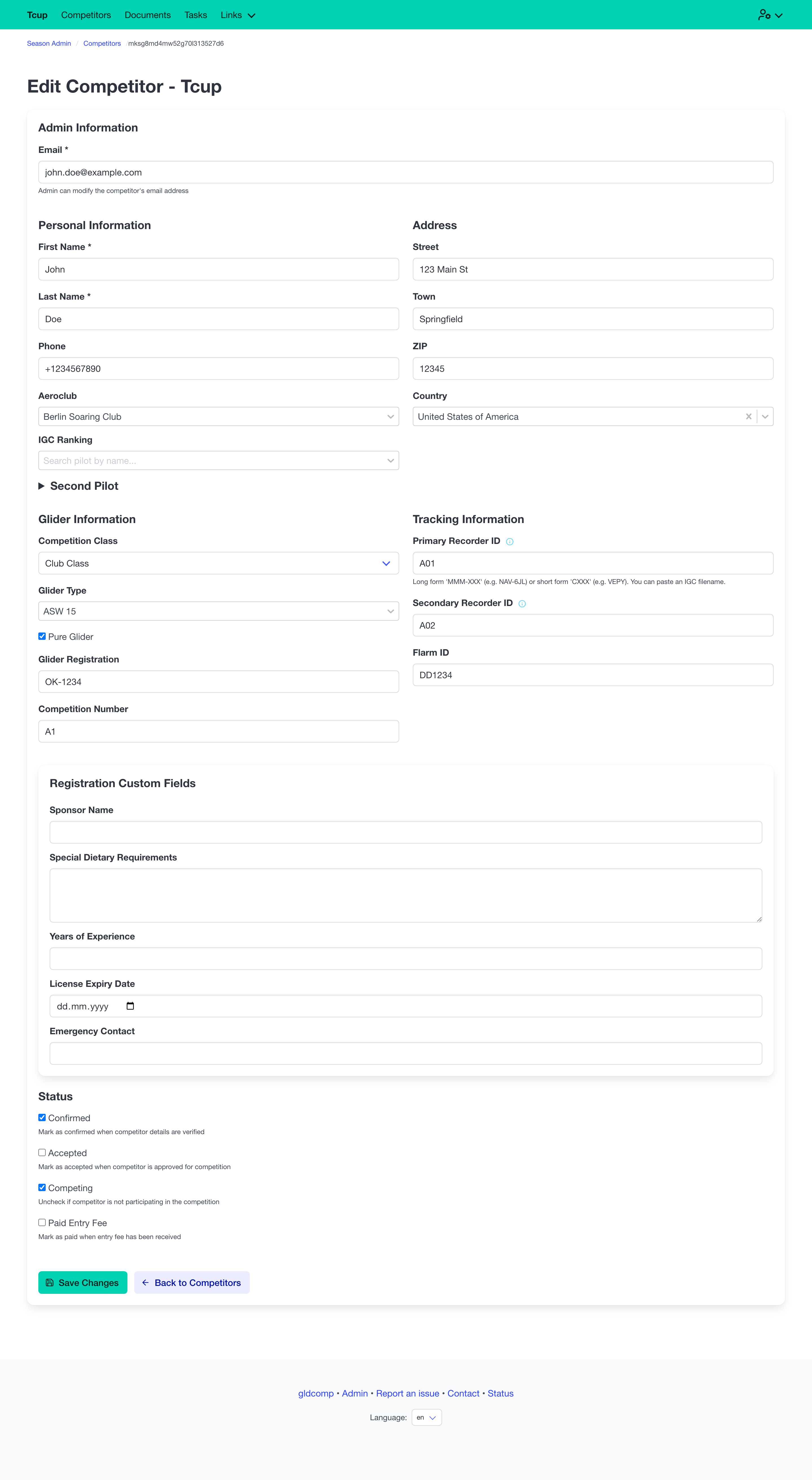 Edit competitor with admin fields