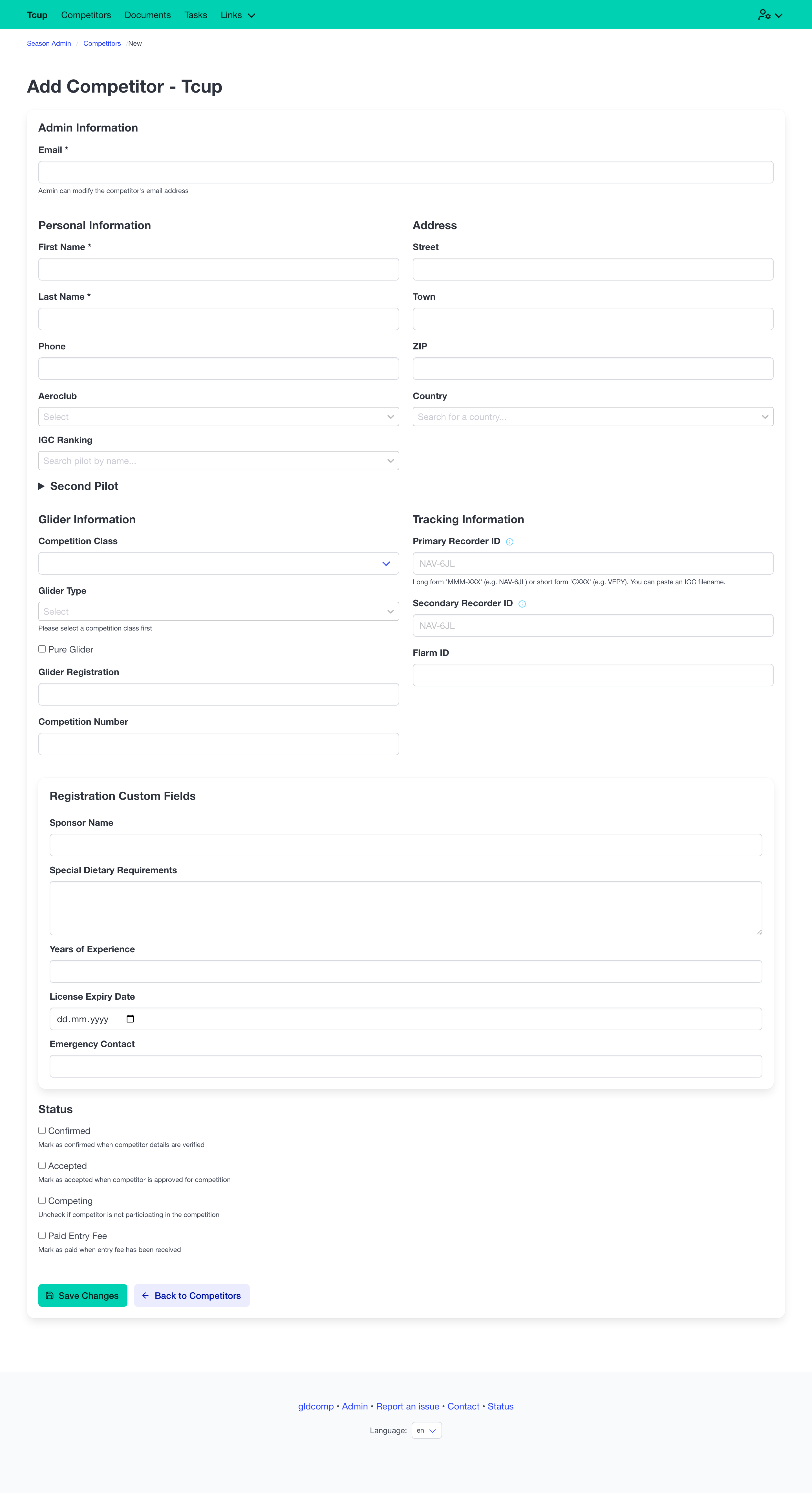 Add competitor form