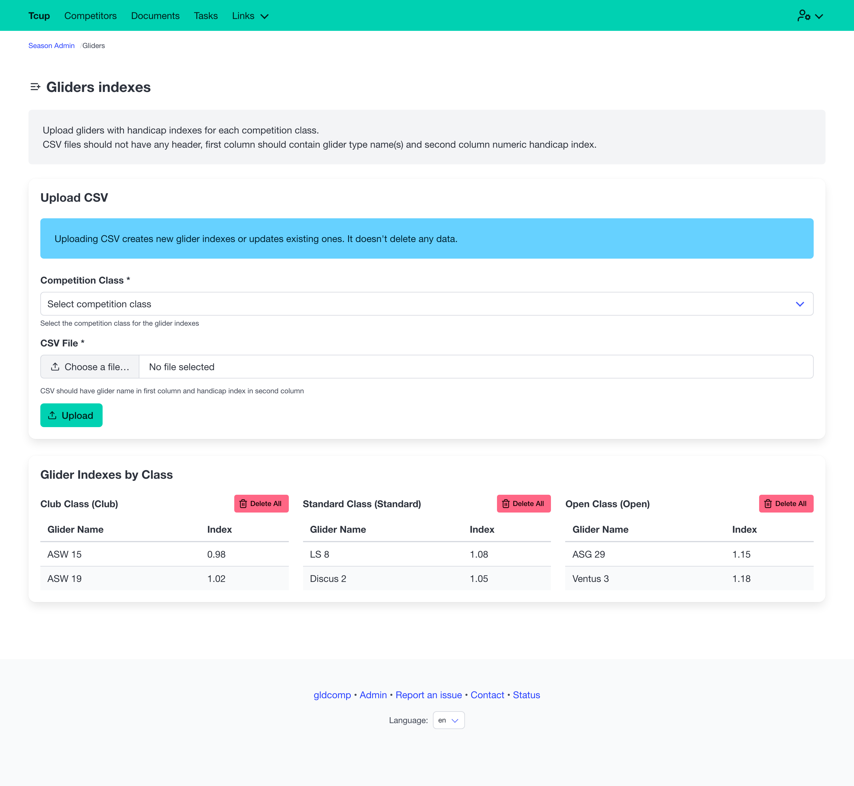 Glider indexes admin