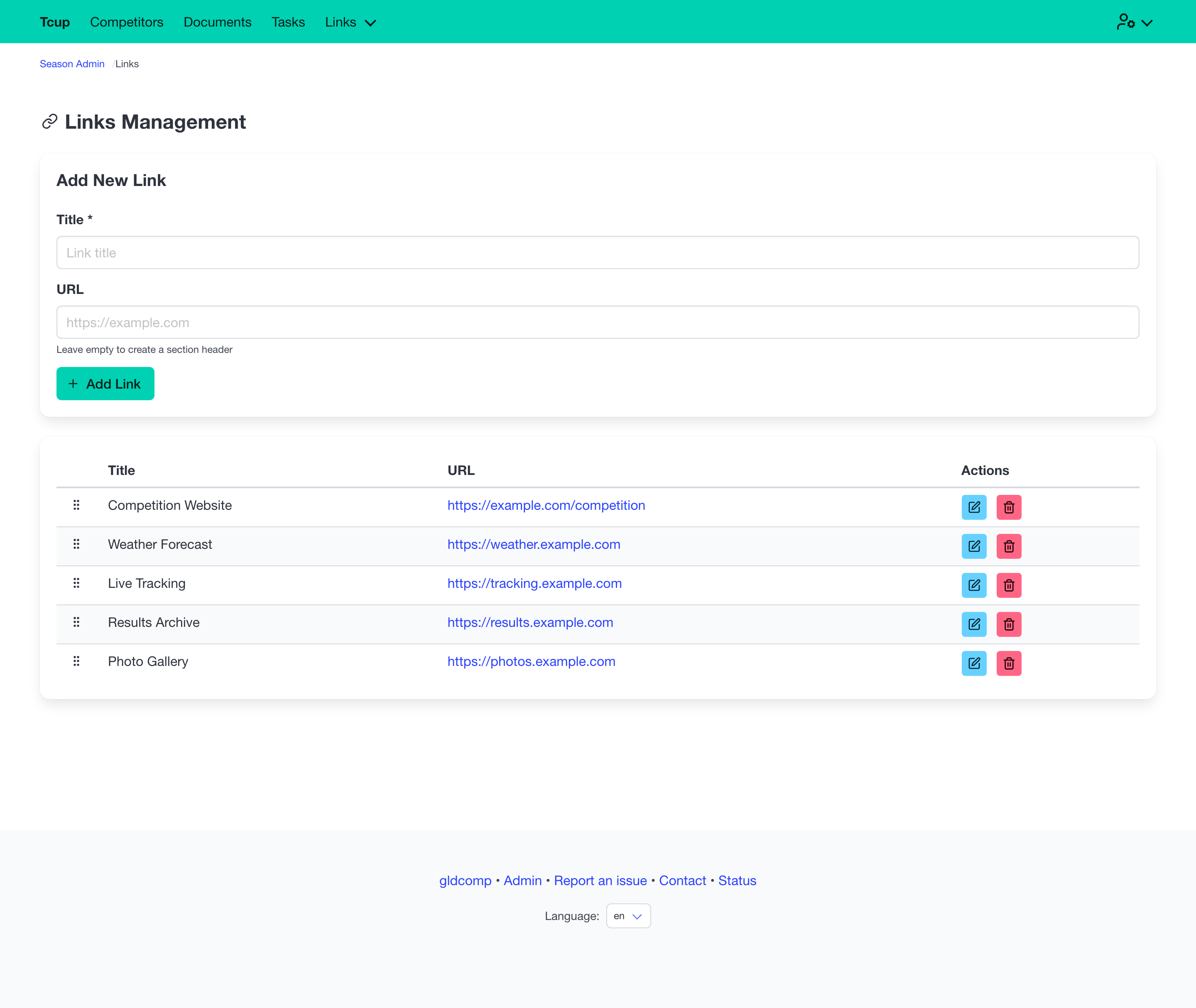 Links management admin