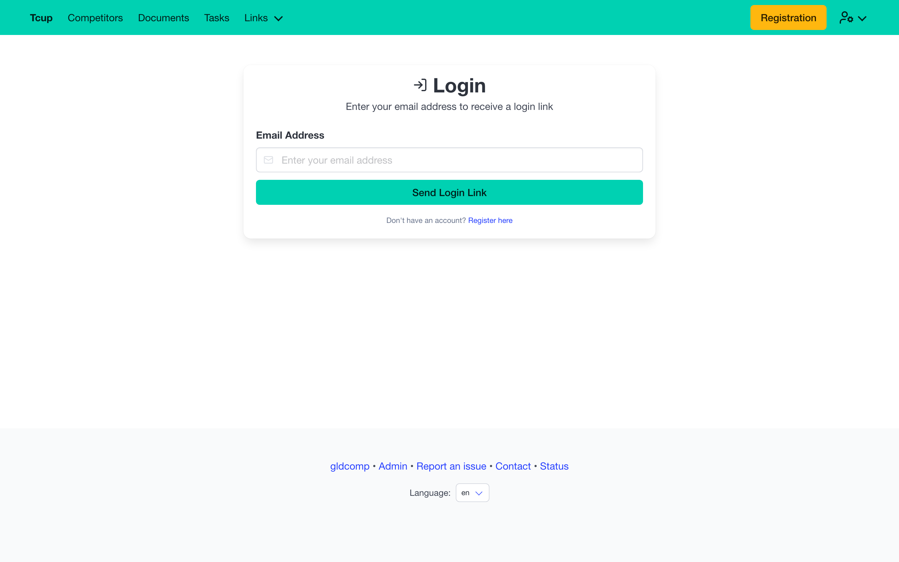 Competitor login screen