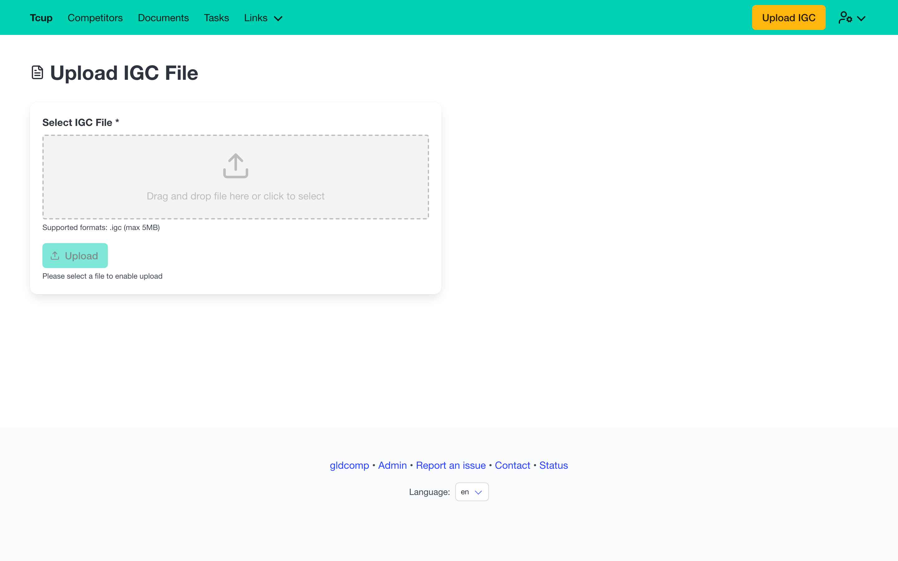 IGC file upload page