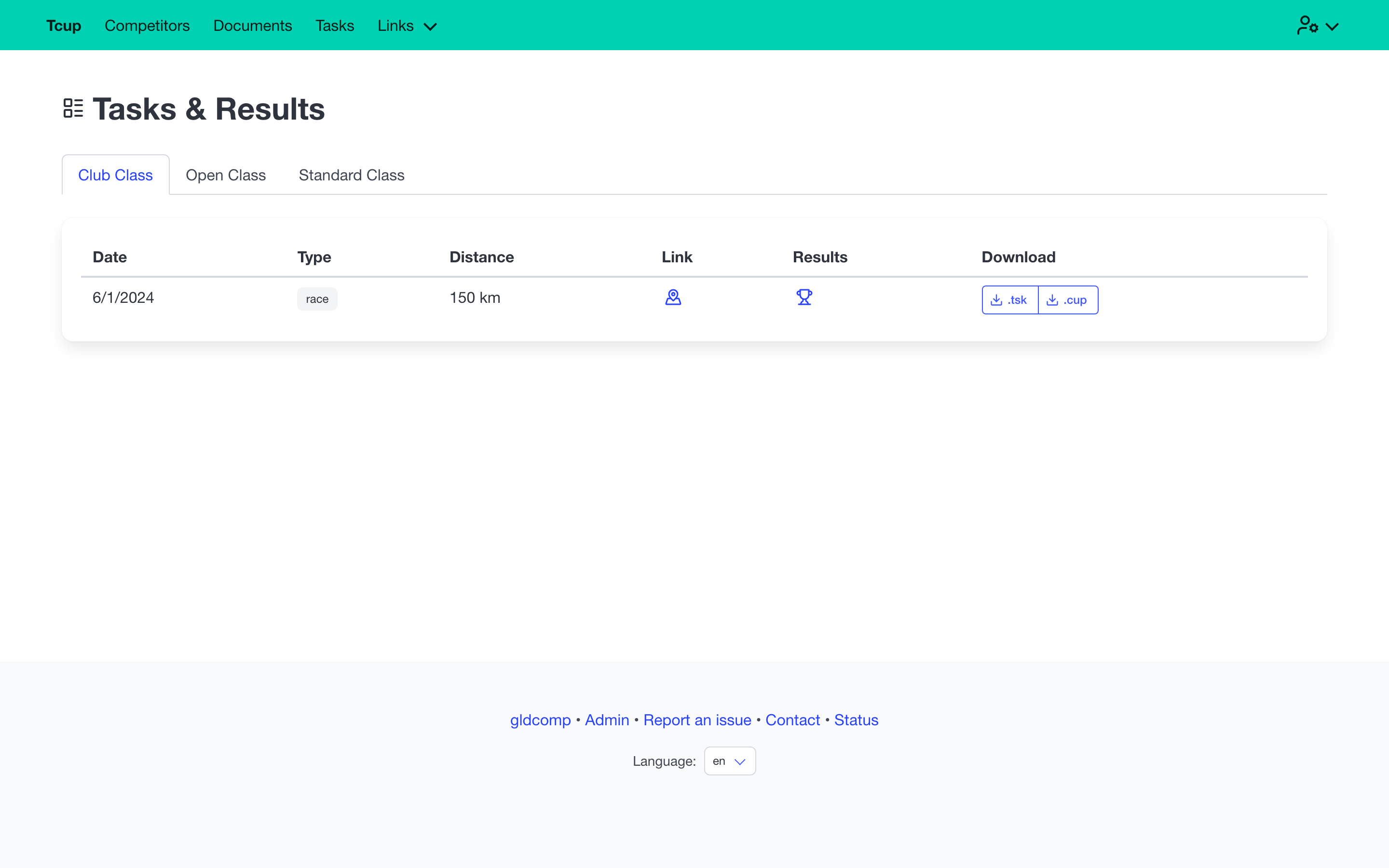 Tasks and results page